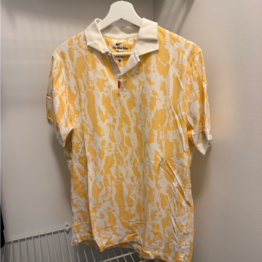 Nike Yellow and White Dri-Fit Golf Polo - Medium